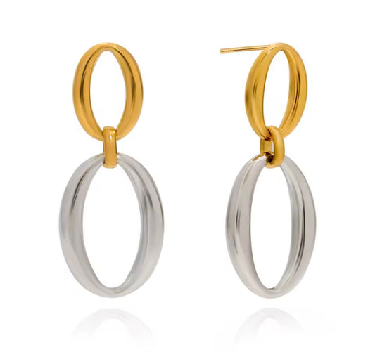 Two Tone Oval Drop Earrings