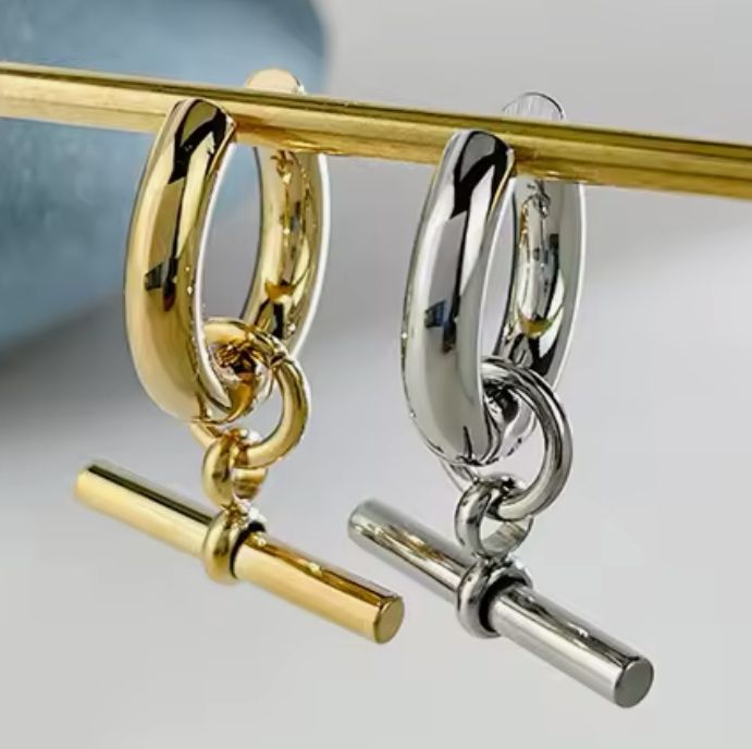Chunky T Bar Hoops - Silver