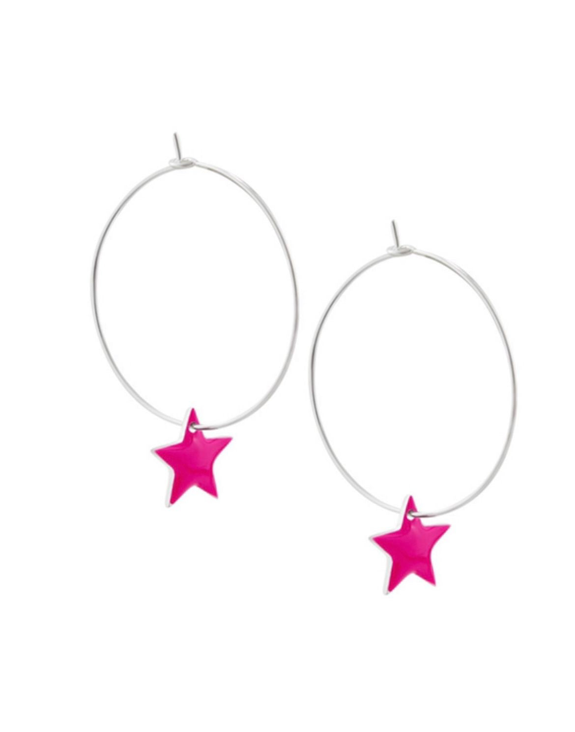 Simple Hoops With Stars - Silver Multiple Colours