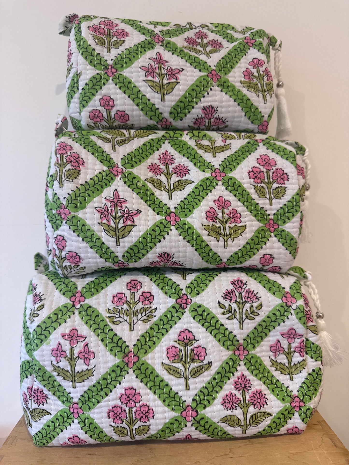 Wash Bag SETS OF 3 - Pinks & Green