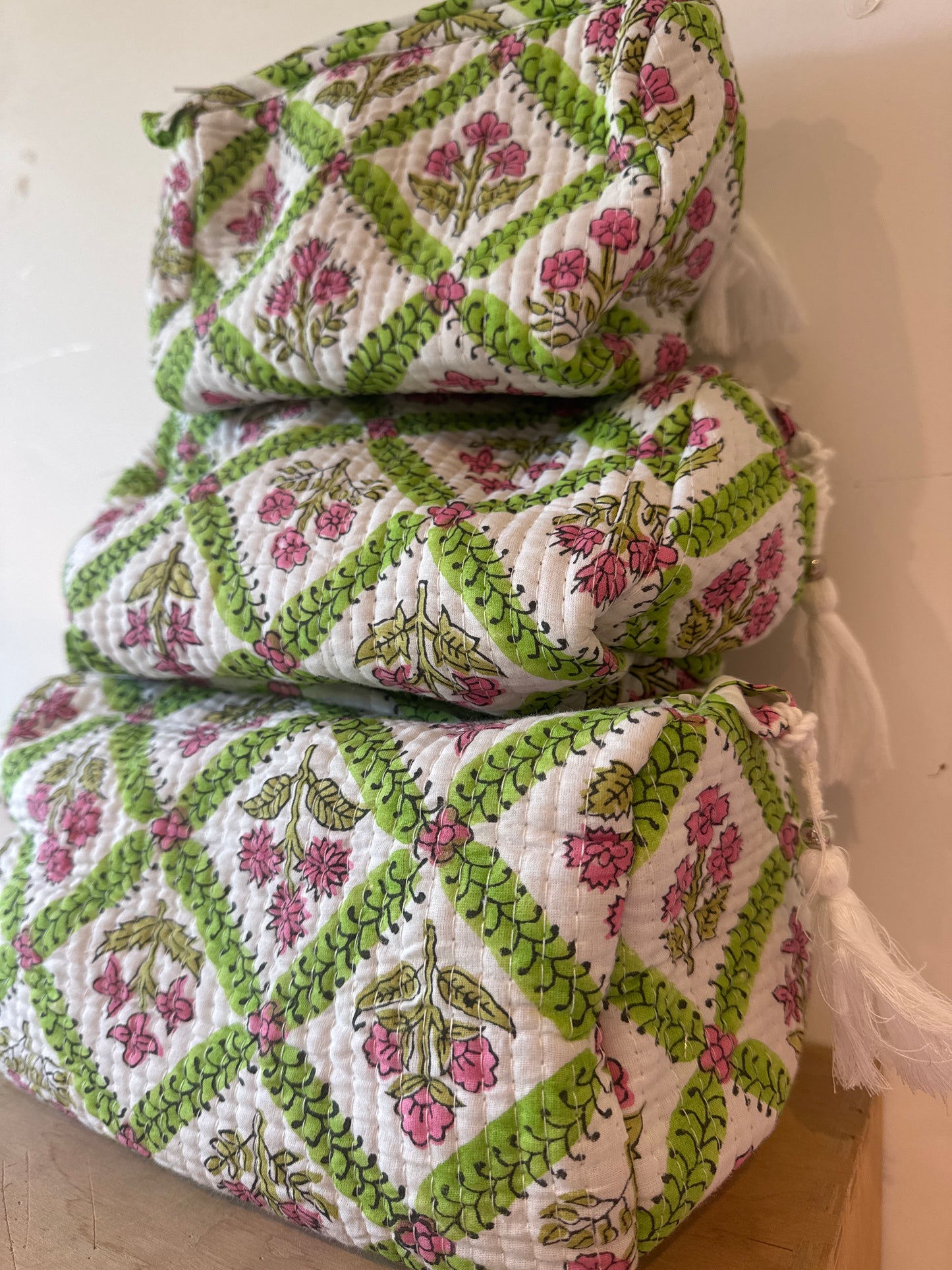 Wash Bag SETS OF 3 - Pinks & Green