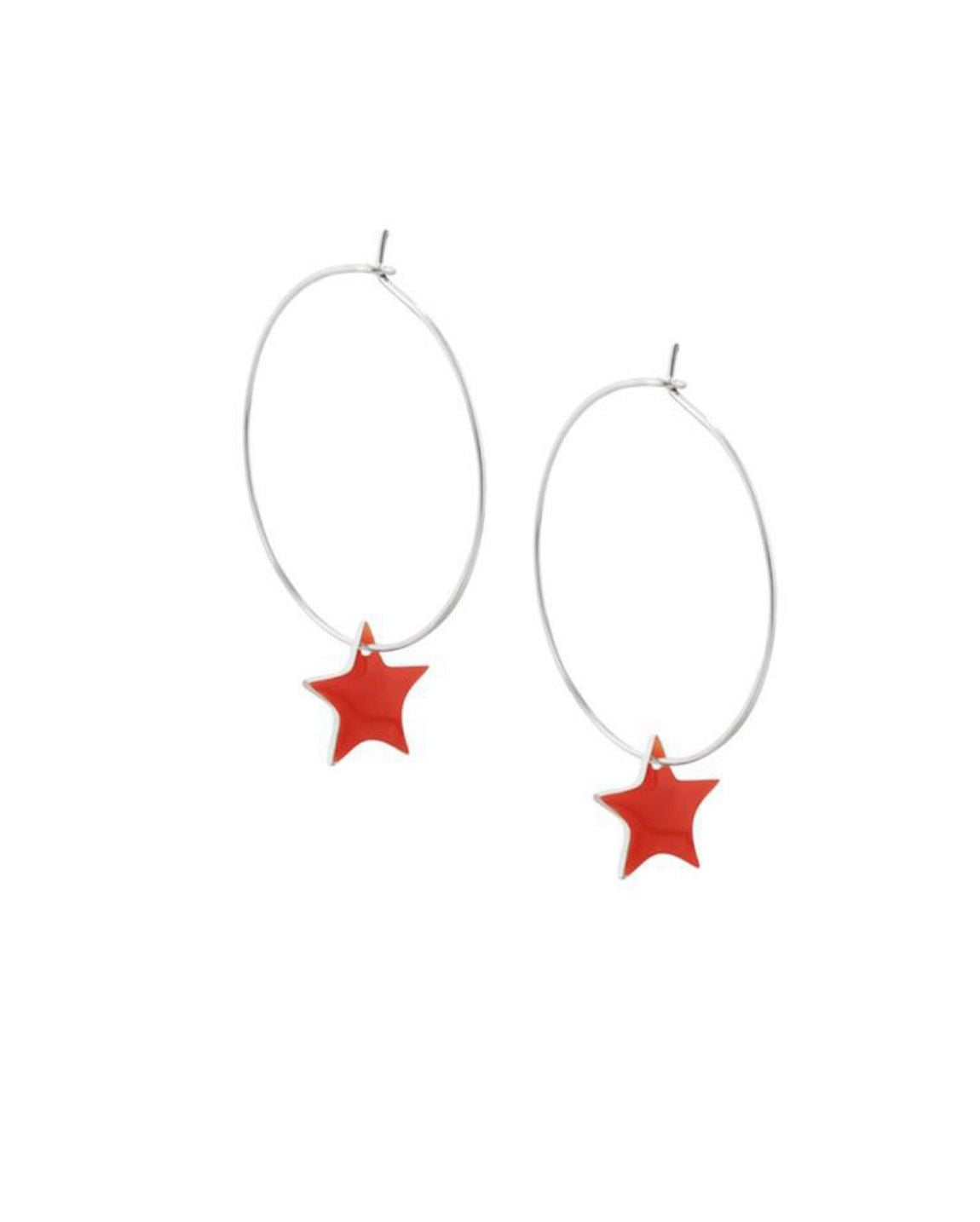 Simple Hoops With Stars - Silver Multiple Colours