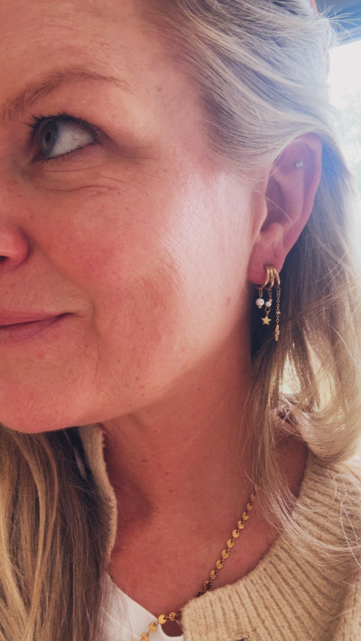 Triple Star Pearl Pendant Earrings - Silver
