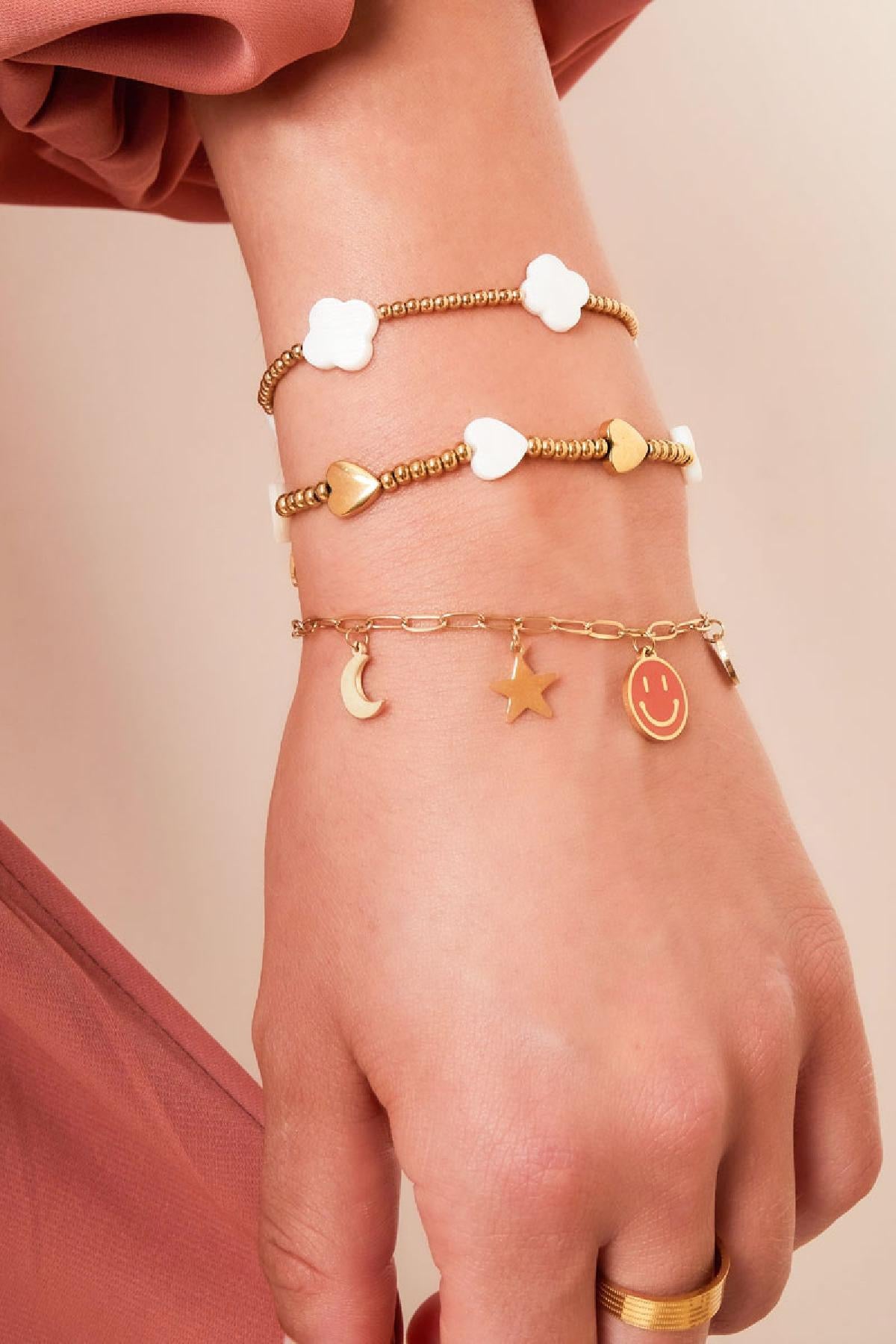 Beaded Clover Bracelet - Gold