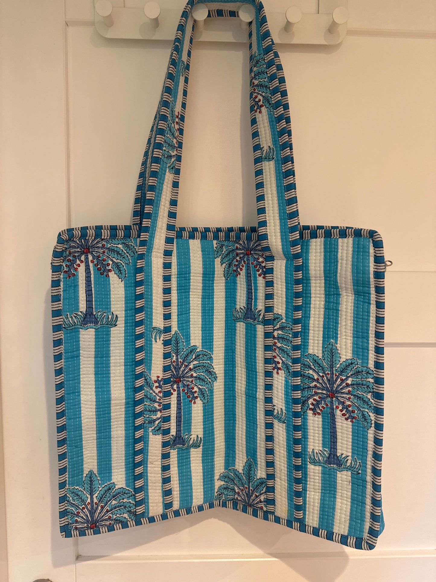 Cotton Tote Bag - Turquoise Palms