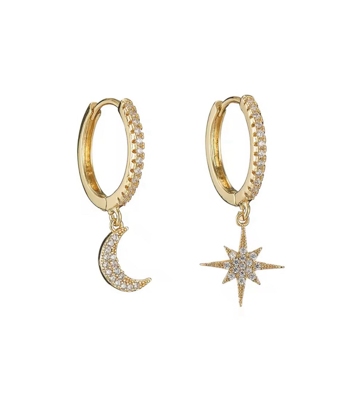 Moon & Star Sparkle Earrings - Gold