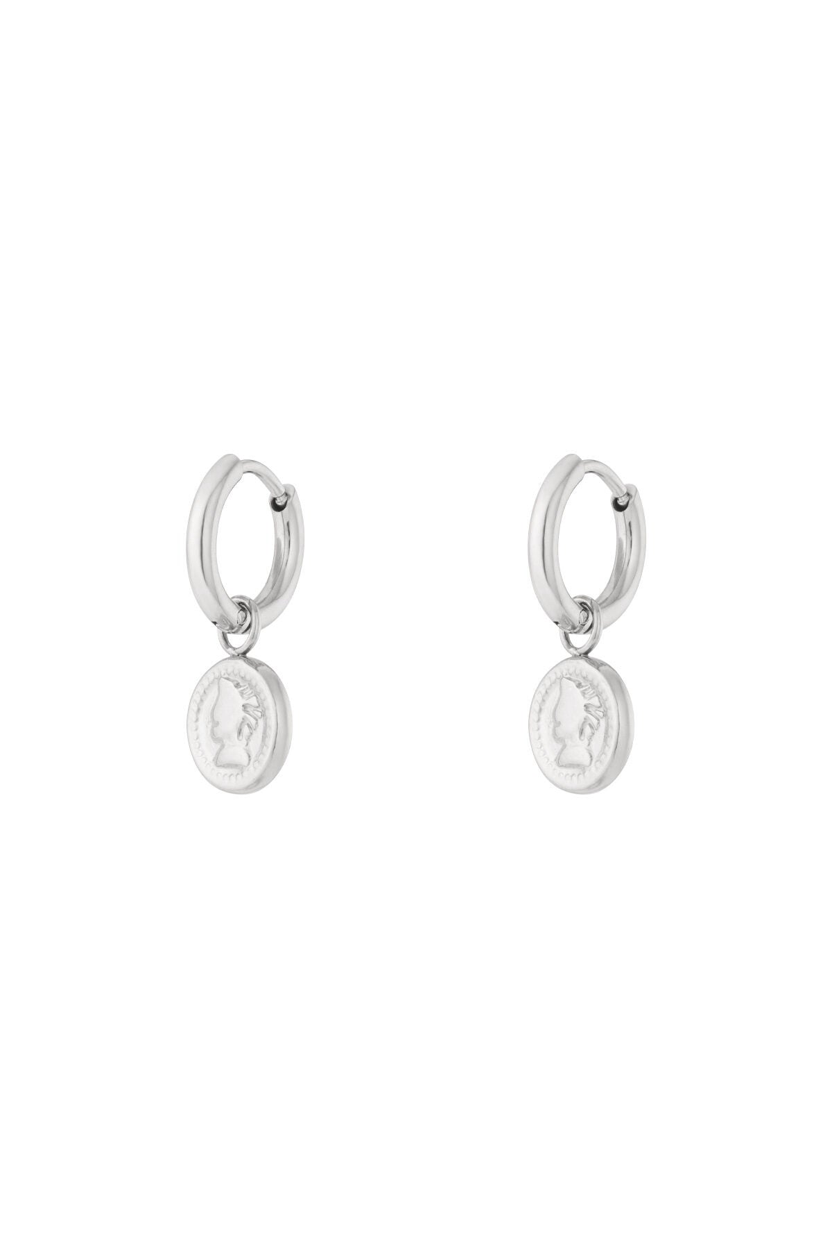 Vintage Coin Hoop Earrings - Silver