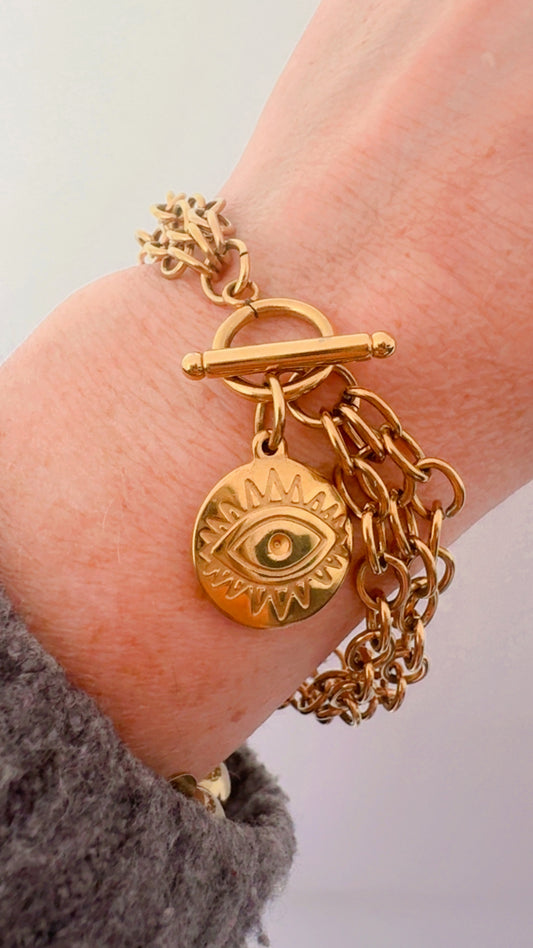 Triple Chain Eye Bracelet - Gold