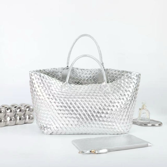 The Weavey Tote - Shiny Silver DELIVERY END OF OCT