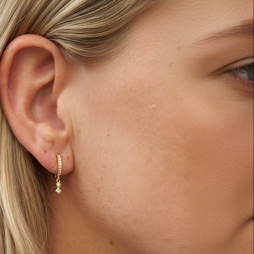 Little Double Diamond Drop Earrings - Gold or Silver