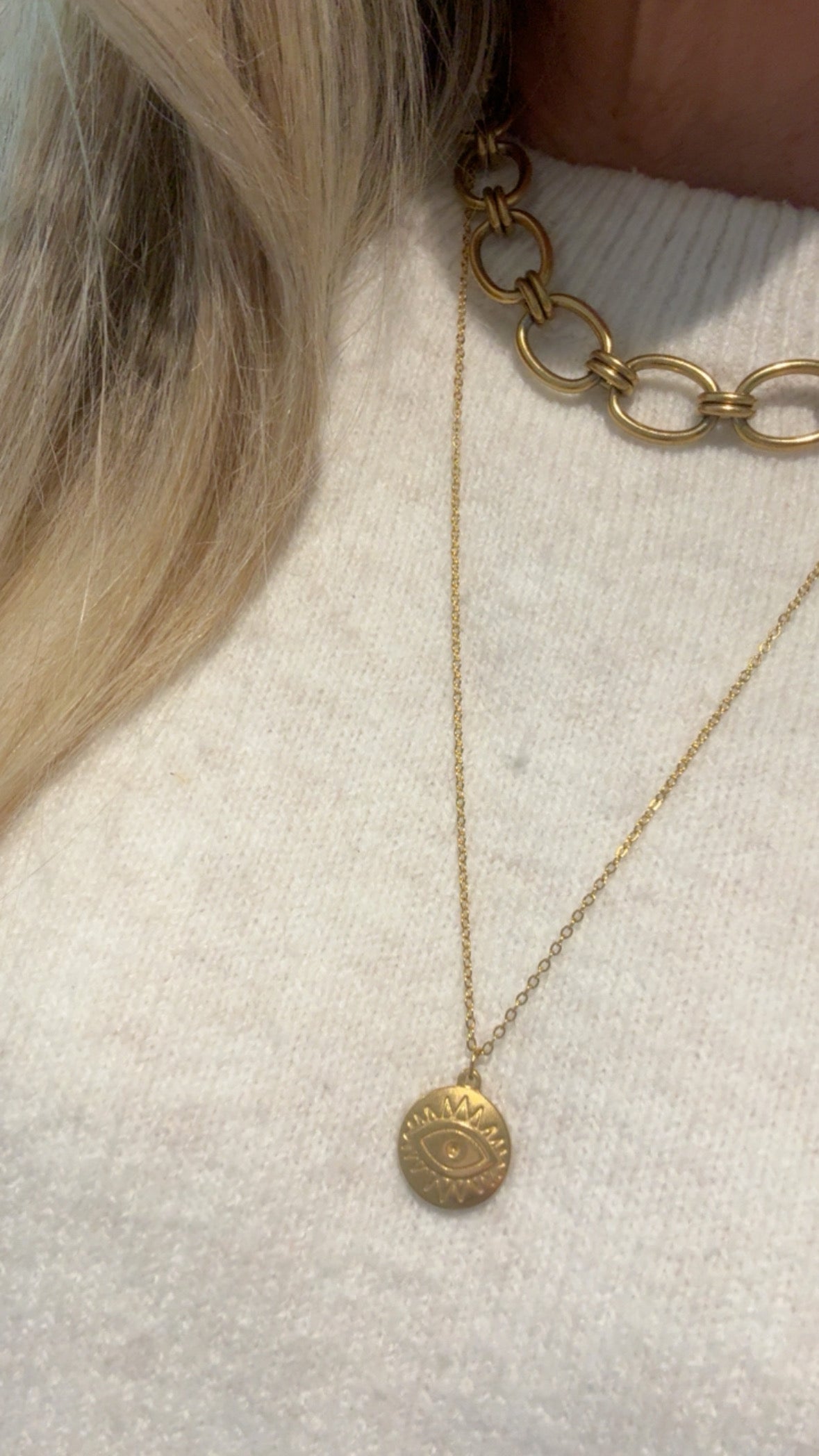 Eye Disc Extra Long Chain Necklace - Gold