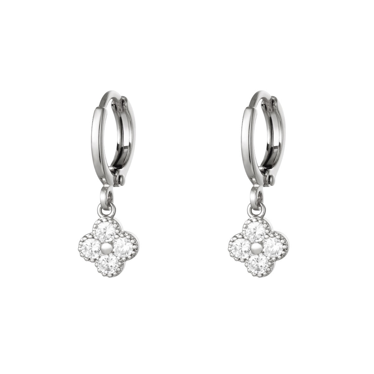 Mini Hoops Earrings - Clover Silver