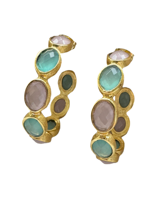 Esme Rose Quartz & Amazonite Hoop Earrings
