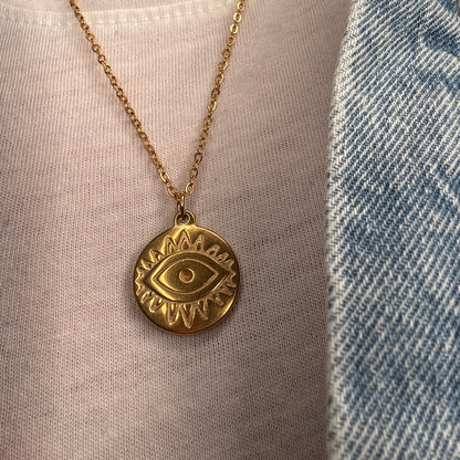 Eye Disc Extra Long Chain Necklace - Gold