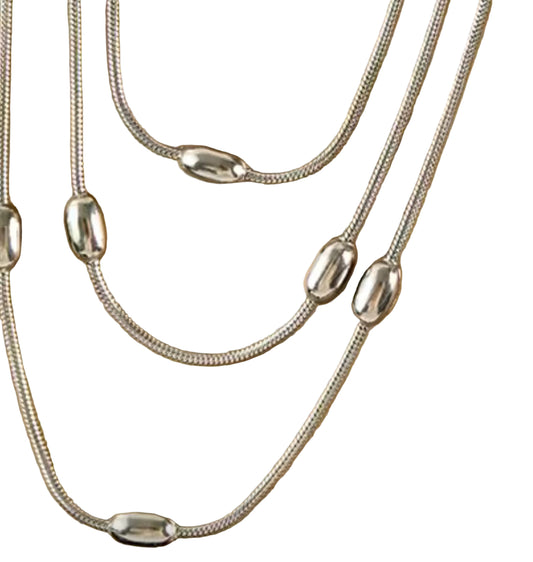 Coffee Bean Extra Long Necklace - Silver