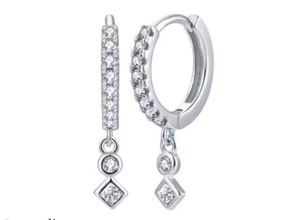 Little Double Diamond Drop Earrings - Gold or Silver