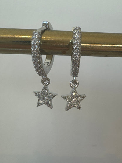 Christmas Sparkle Star Earrings - Silver