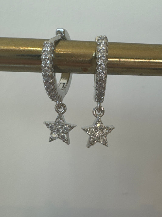 Christmas Sparkle Star Earrings - Silver