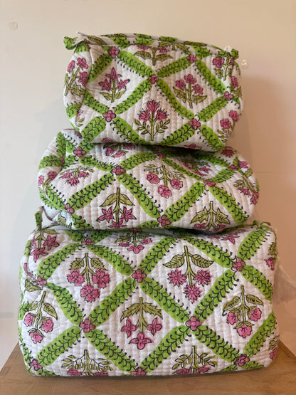 Wash Bag SETS OF 3 - Pinks & Green