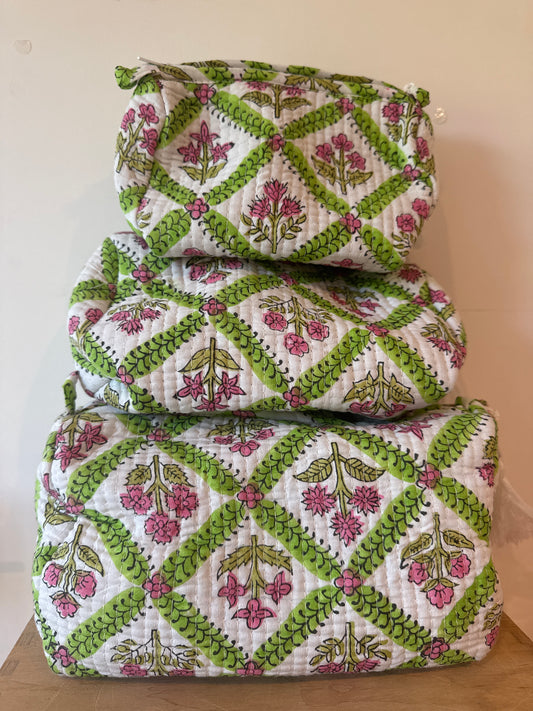 Wash Bag SETS OF 3 - Pinks & Green