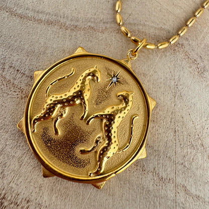 Wild Cheetah Disc Necklace - Gold