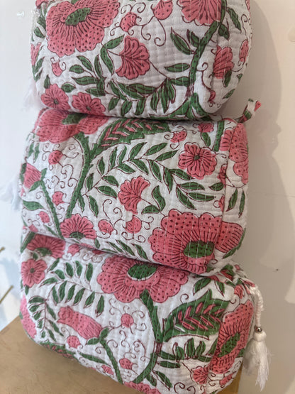 Wash Bag SETS OF 3 - Pink and Green Flowers