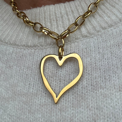Love Heart Link Necklace - Gold