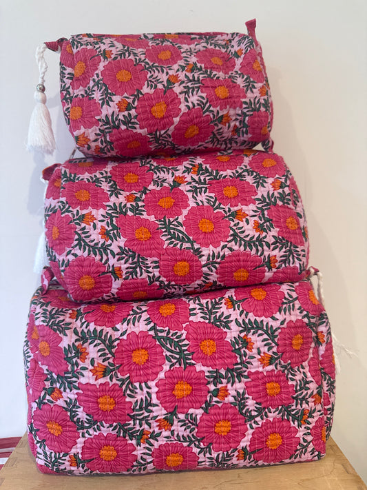Wash Bag SETS OF 3 - Hot Pink Flowers