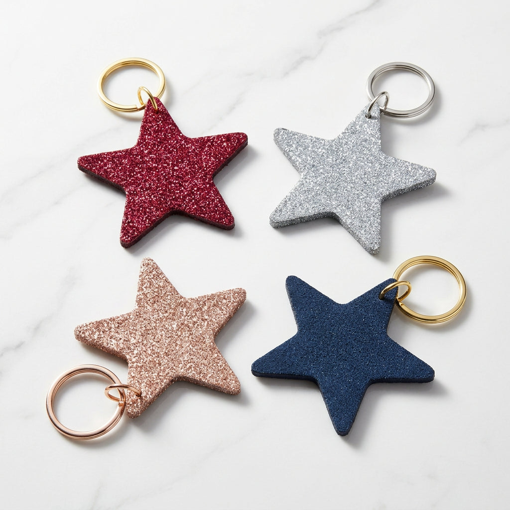 Glittery Star Keyring - Multiple Colours