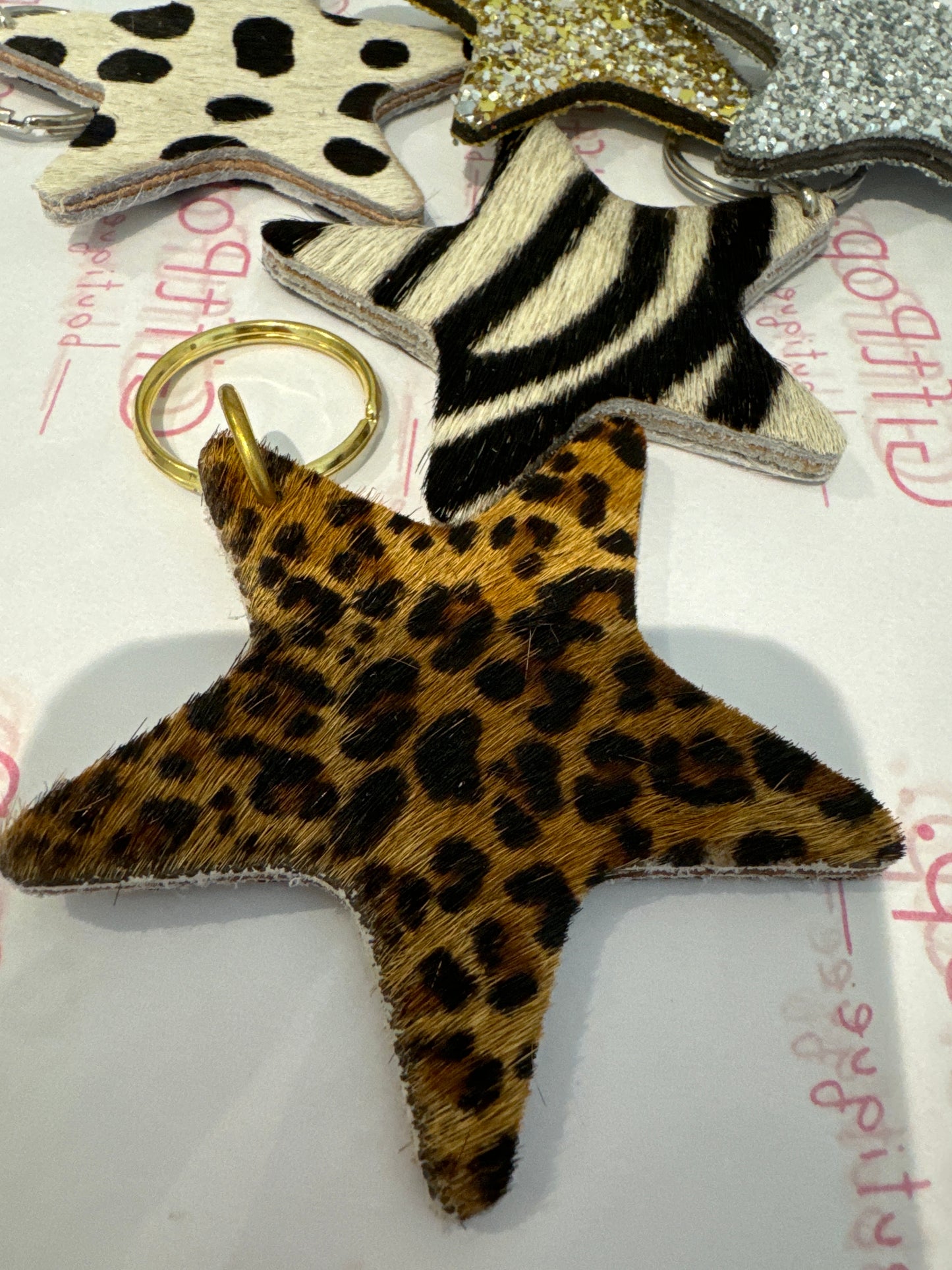 Leopard Print Star Keyring