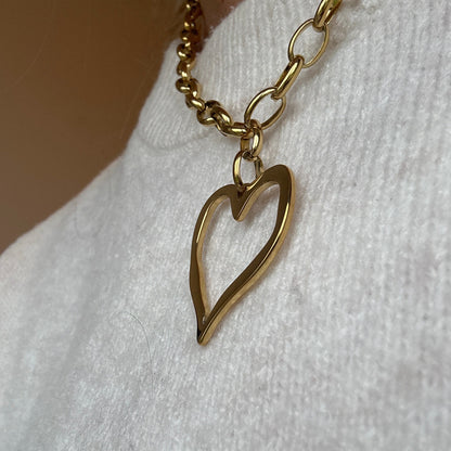 Love Heart Link Necklace - Gold