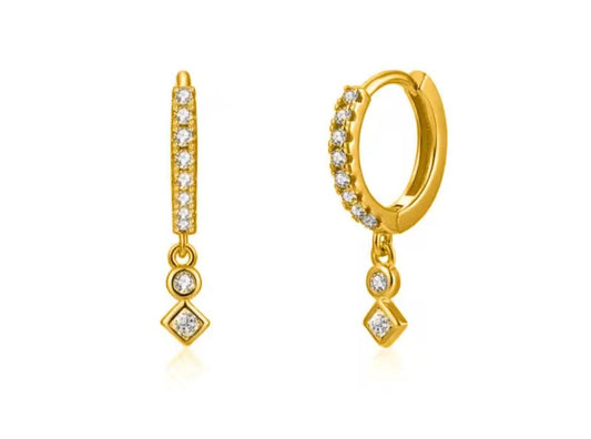 Little Double Diamond Drop Earrings - Gold or Silver