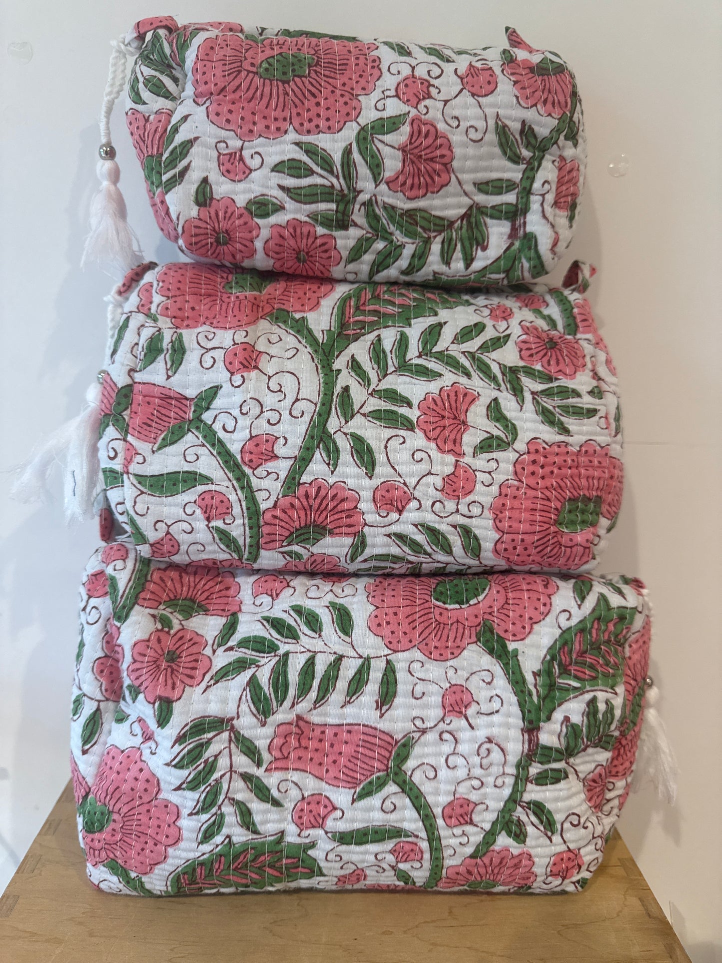 Wash Bag SETS OF 3 - Pink and Green Flowers