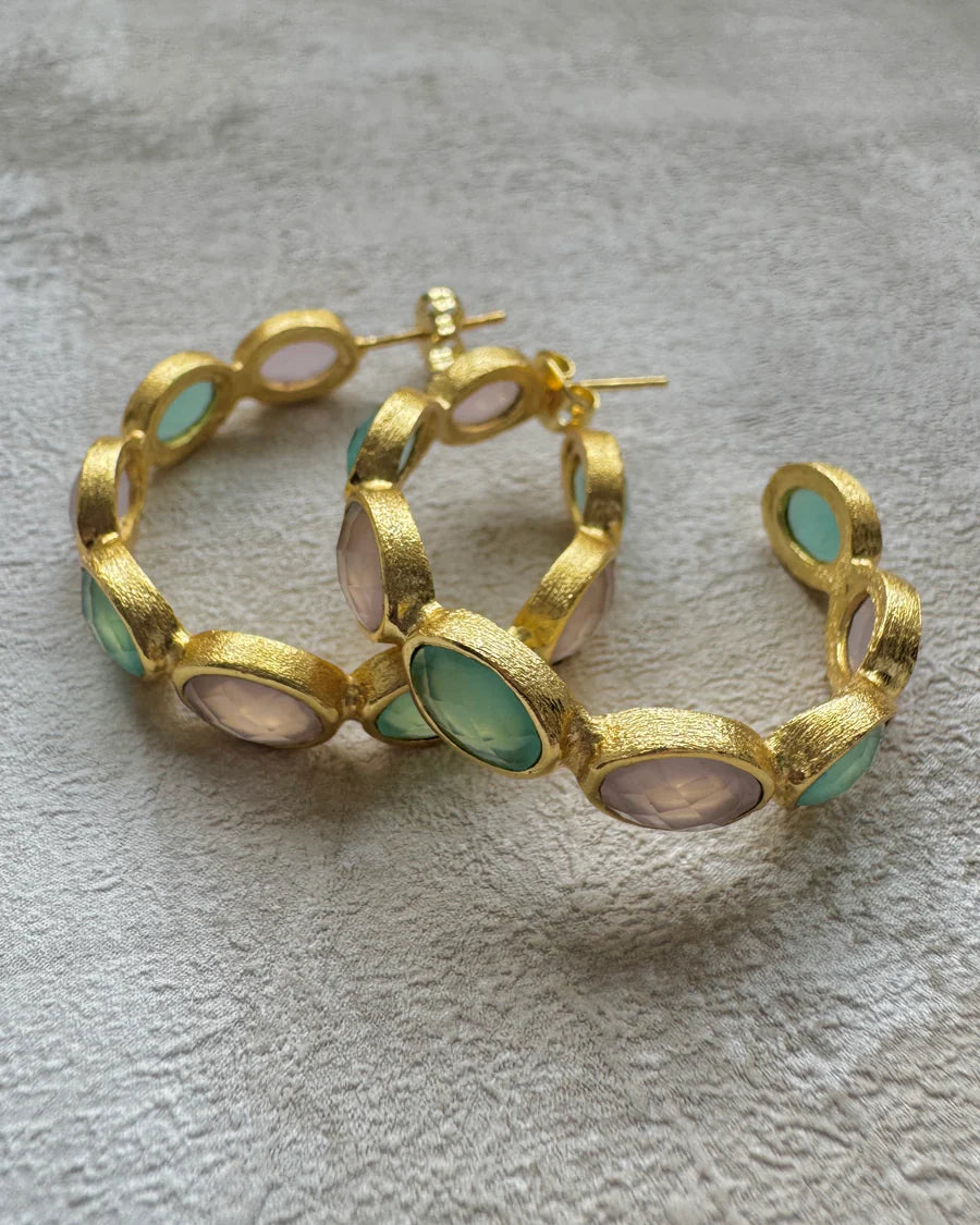 Esme Rose Quartz & Amazonite Hoop Earrings