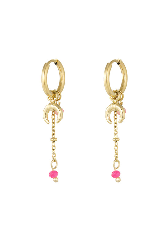 Crescent Moon Earrings - Gold Pink