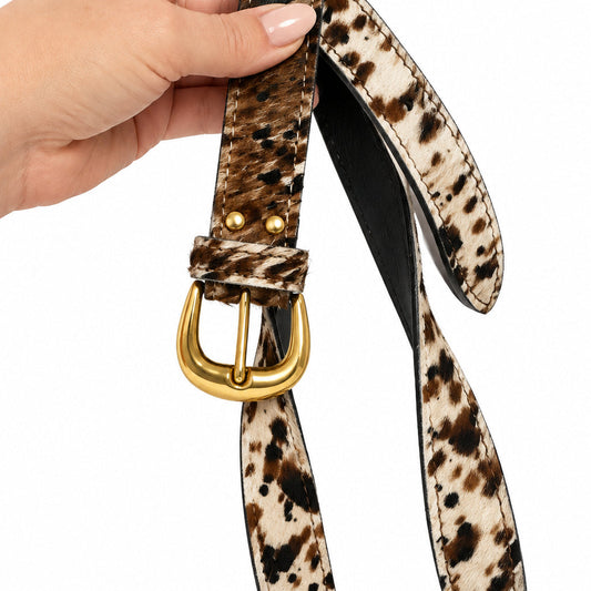 Leather Belt - Brown & Cream Splodge