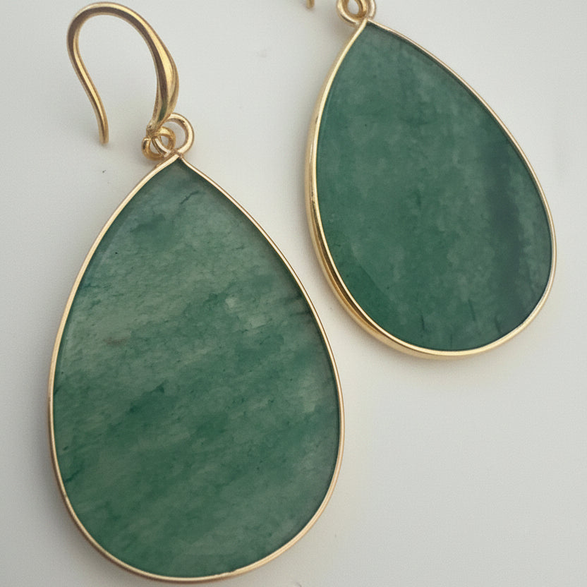 Hannah's Big Green Oval  Droplet Earrings