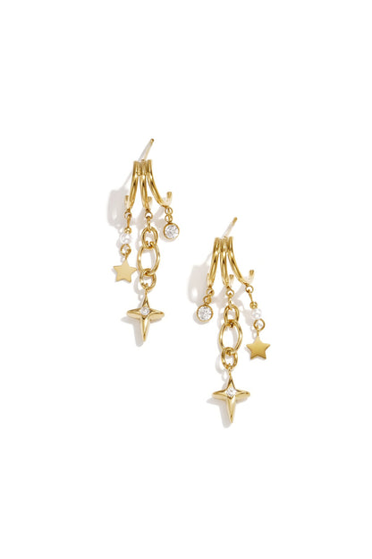 Triple Star Zircon Pendant Earrings - Gold