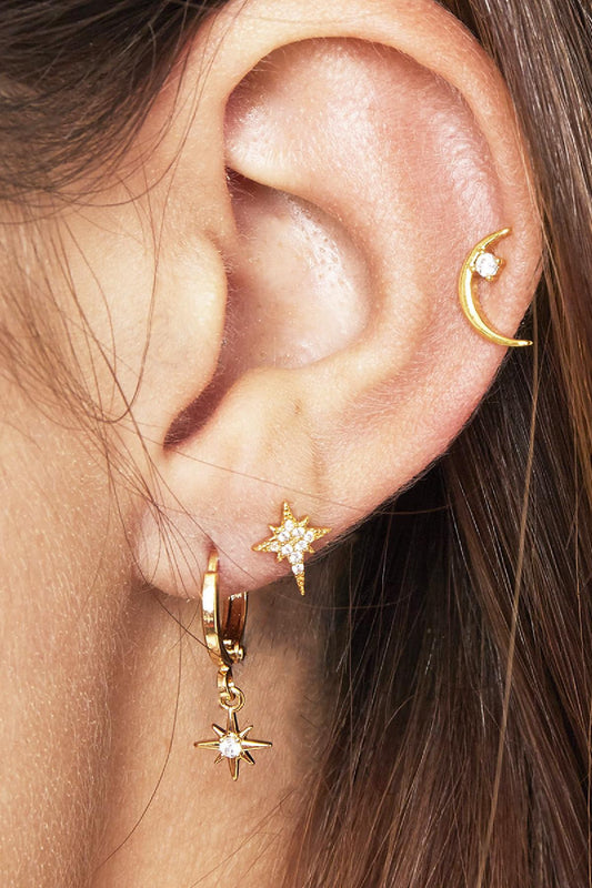 Single Sparkling Moon Earring - Gold