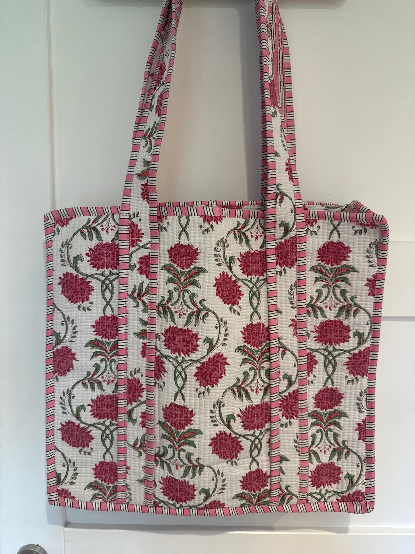 Cotton Tote Bag - Pink & White Flowers