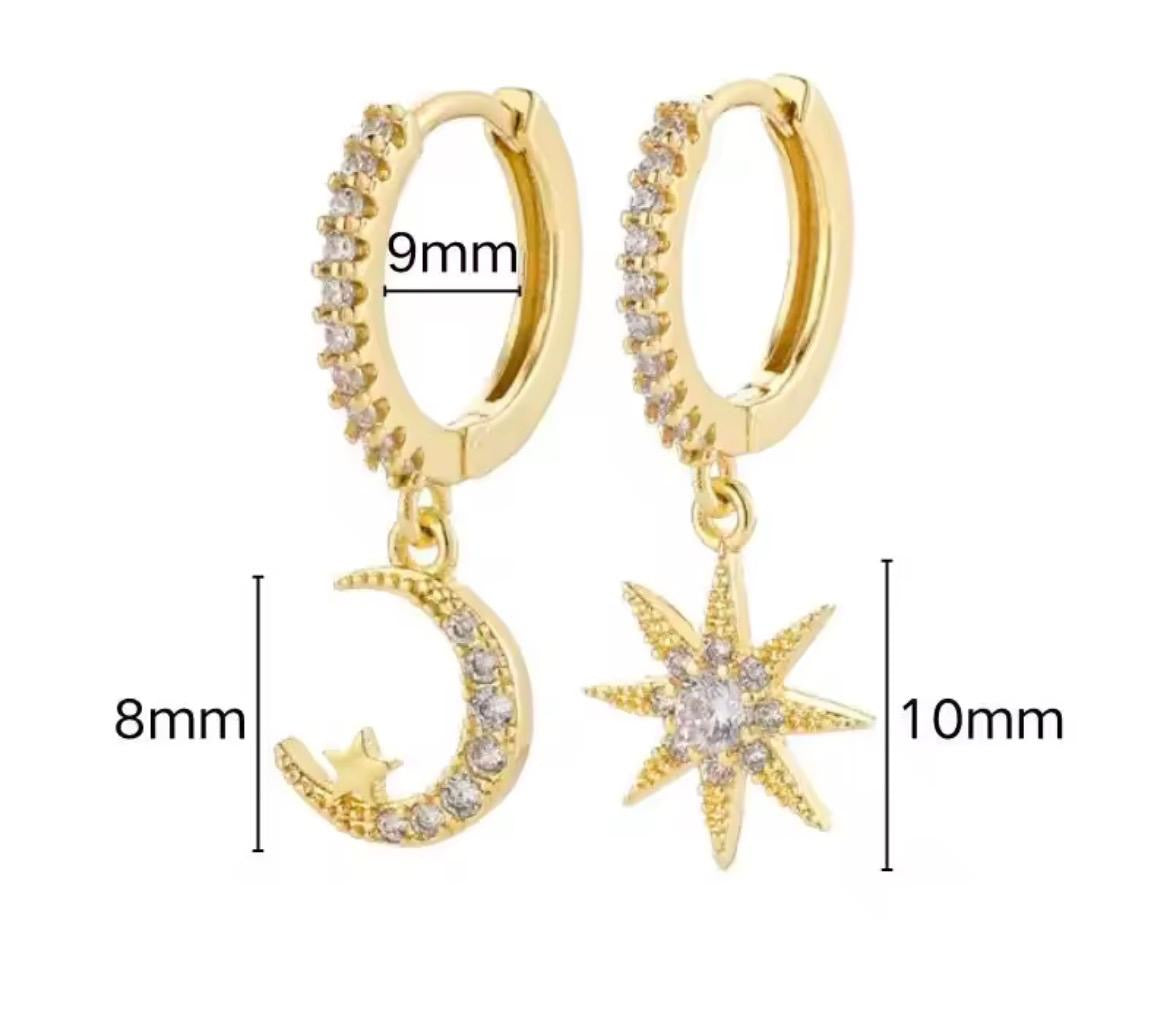 Moon & Star Sparkle Earrings - Gold