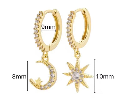 Moon & Star Sparkle Earrings - Silver