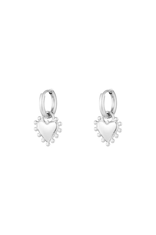 Bobble Heart Hoop Earrings - Silver