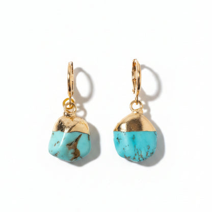 Turquoise Stone Droplet Earrings - Gold