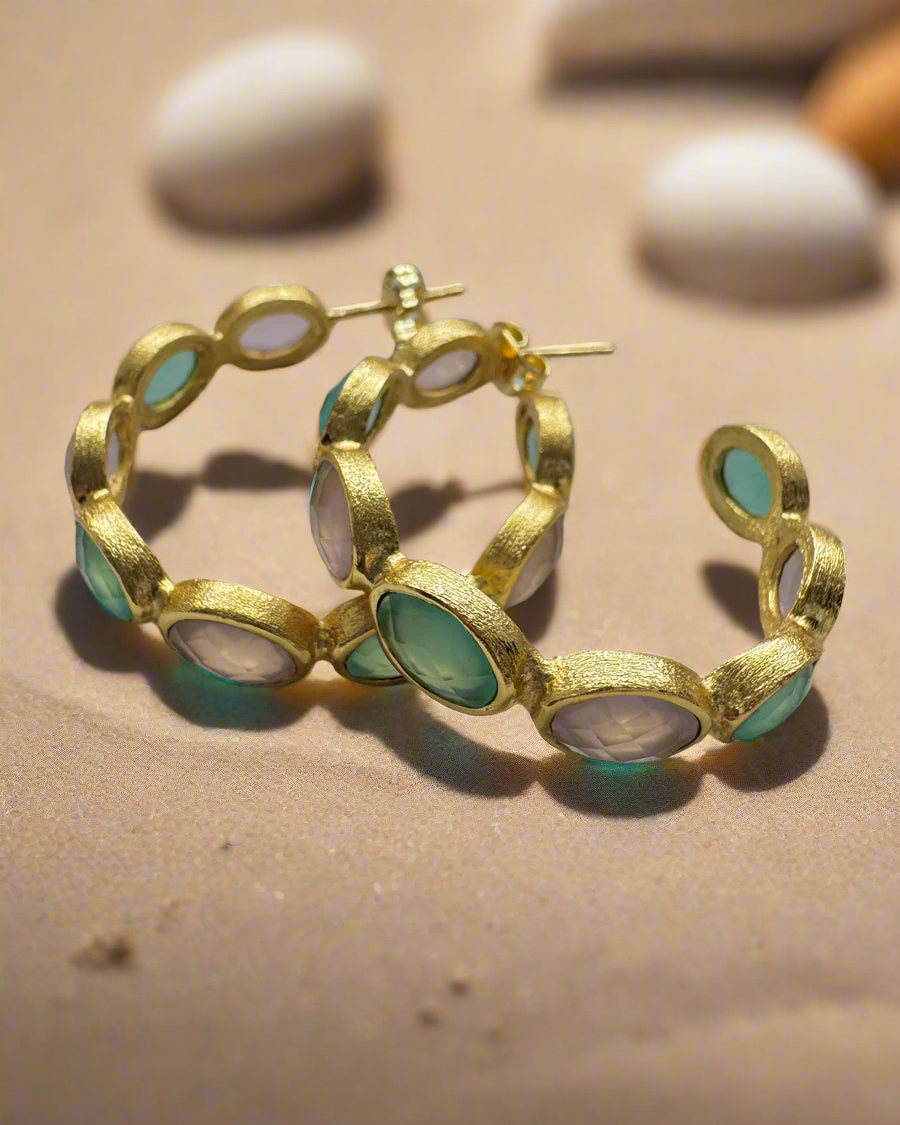 Esme Rose Quartz & Amazonite Hoop Earrings