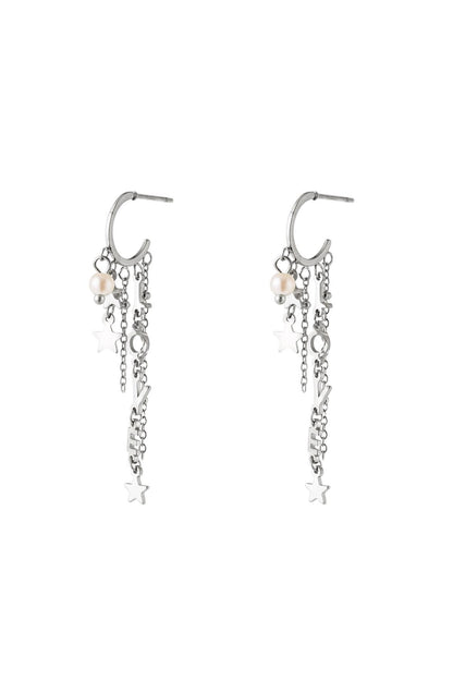 Shooting Stars Silver Pearl Earrings