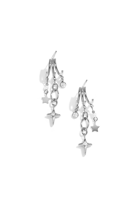 Triple Star Zircon Pendant Earrings - Silver