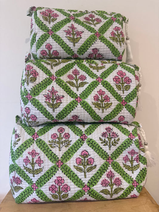 Wash Bag SETS OF 3 - Pinks & Green