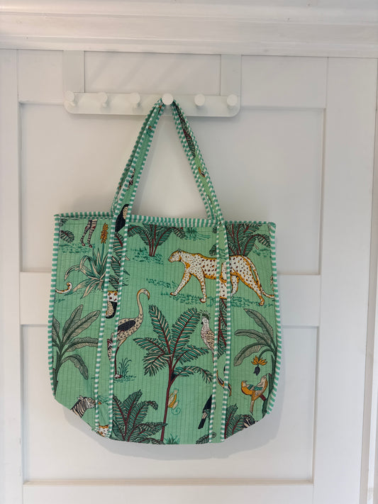 Cotton Tote Bag - Wildlife Mint