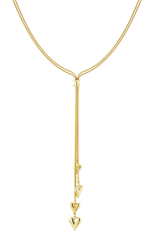 Long Heart Chain Necklace - Gold